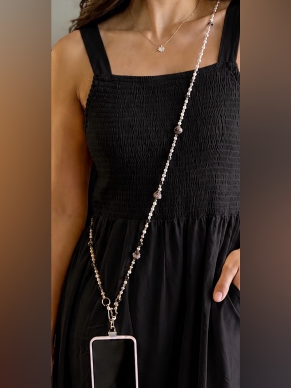 Champagne & Espresso Crystal Crossbody Phone Strap